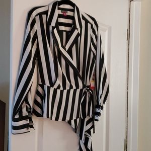 Vince Camuto Asymmetric Striped Wrap Blouse Size M
